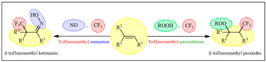 Direct trifluoromethyl-oximation and -peroxidation of alkenes: An overview 